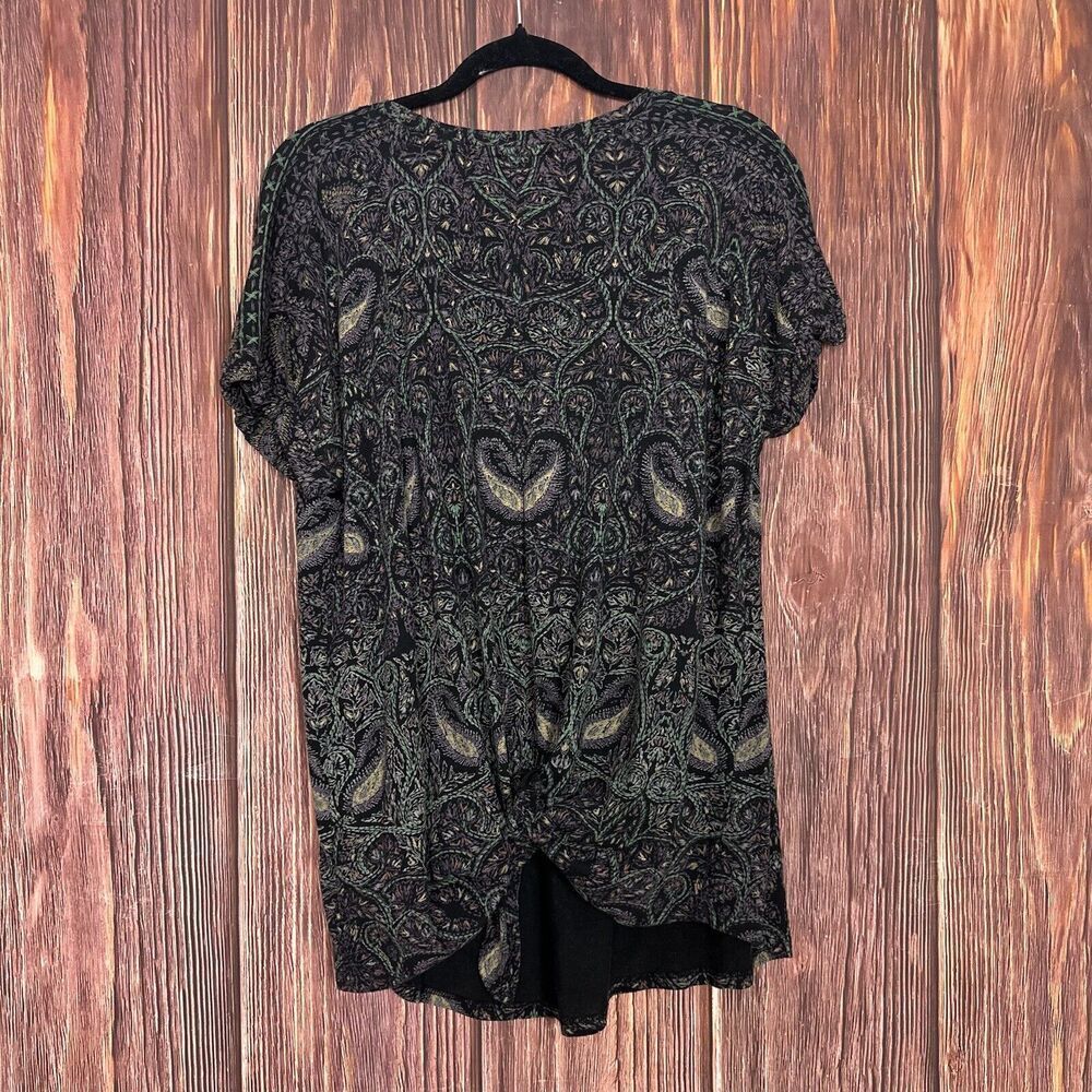 Lucky Brand Womens Short Sleeve Paisley Shirt Dark Colors Plus Size 1X - Picture 5 of 6